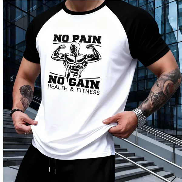 Men’s Fitness T-Shirt with “No Pain No Gain” Print